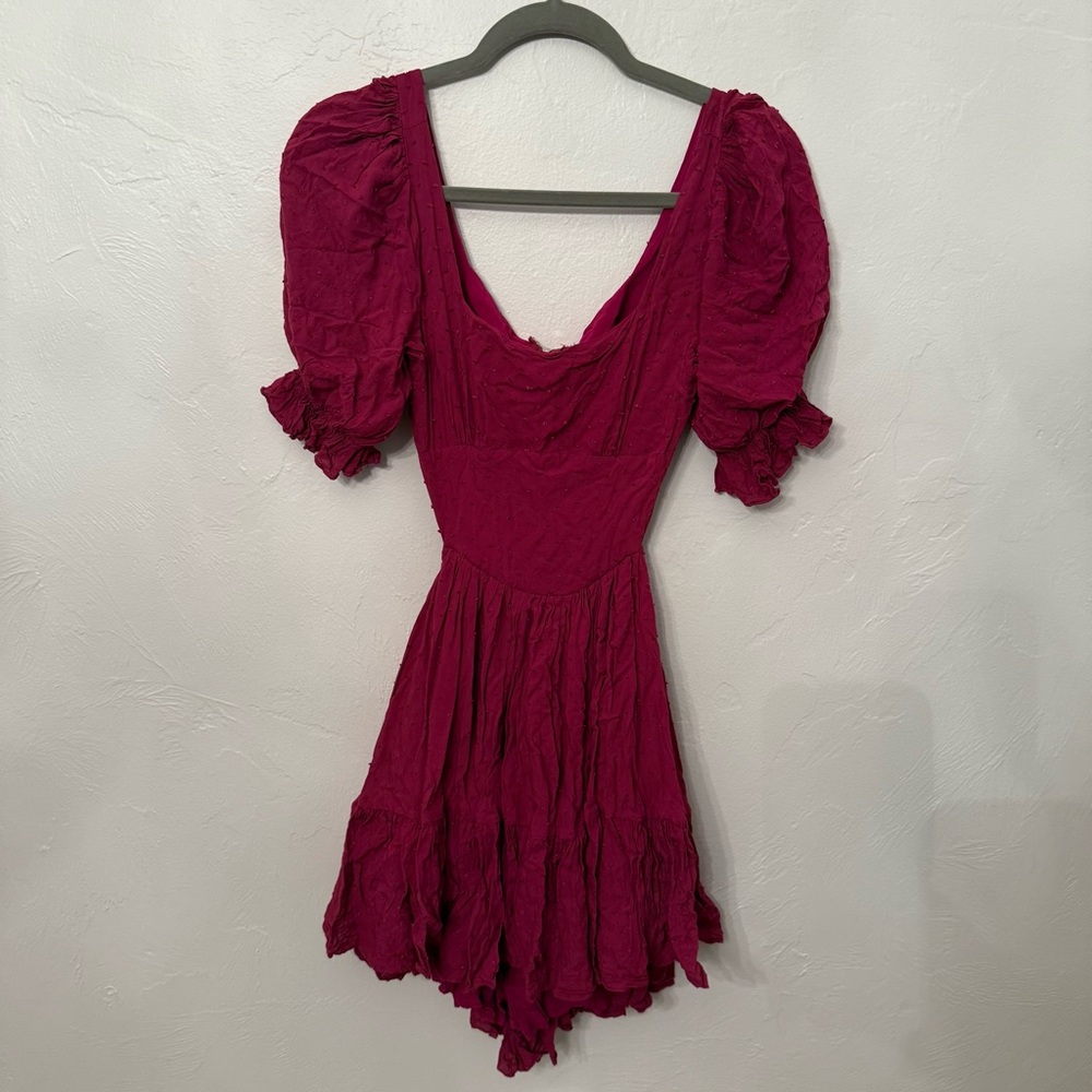 SHEIN Burgundy Puff Sleeve Mini Dress